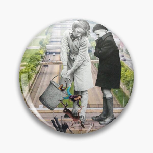 Item preview, Boy and Girl tip a Bucket of People onto a Road in a Misty City designed and sold by KALEIDOSCOPE UK.