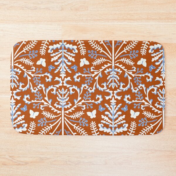 Item preview, Tangerine, Blue & White Grass Demask  designed and sold by TigaTiga.