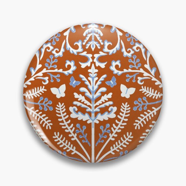 Item preview, Tangerine, Blue & White Grass Demask  designed and sold by TigaTiga.