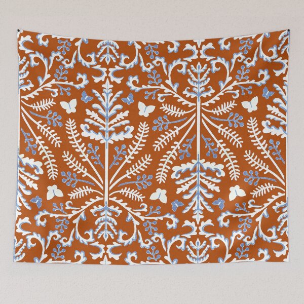 Item preview, Tangerine, Blue & White Grass Demask  designed and sold by TigaTiga.