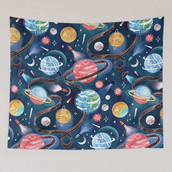 Item preview, Highway to Intergalactic Adventures - Navy Blue, Pink & Yellow designed and sold by TigaTiga.