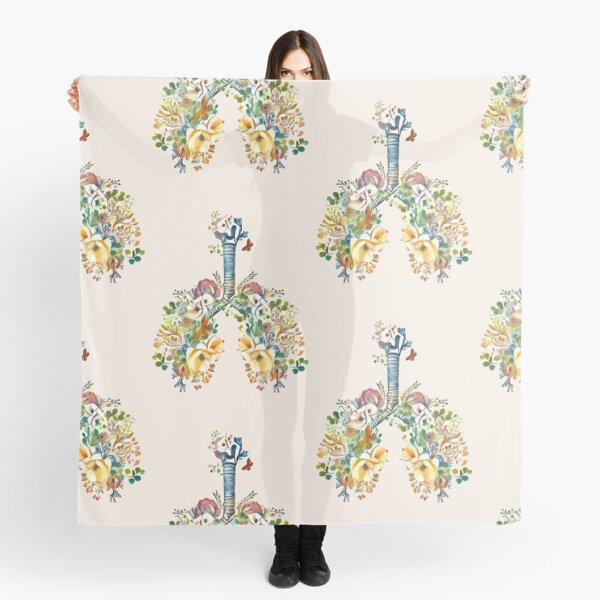 Lungs with wild flowers watercolor shades of jellow, green and sand Scarf