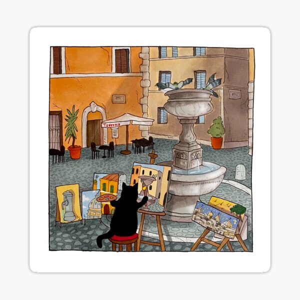 Journal of a Cat in Rome - Painting in the Piazza Sticker