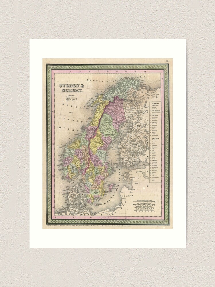 Alternate view of Vintage Map of Scandinavia (1850) Art Print