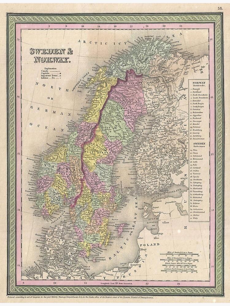 Vintage Map of Scandinavia (1850) by BravuraMedia