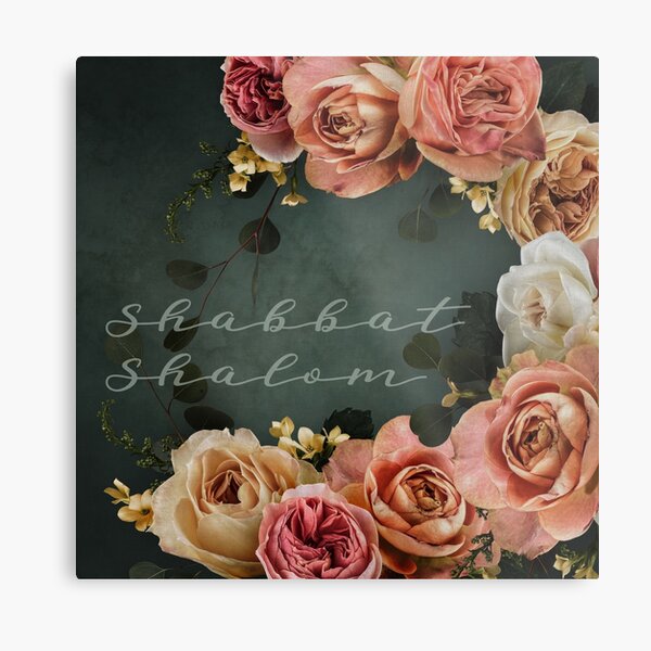 Shabbat Shalom - Vintage Roses Judaica Art Metal Print
