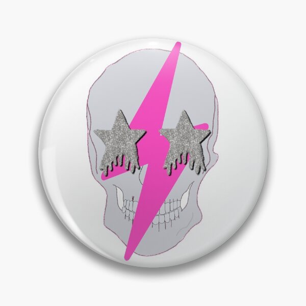 Item preview, pink lightning bolt glittery Star eyed skull designed and sold by mollsdesignss.