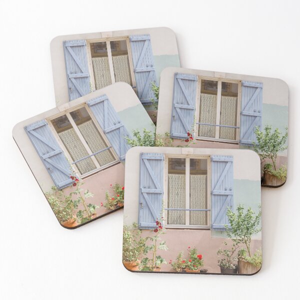 Item preview, París encantadora fachada de primavera con plantas y contraventanas de madera azul designed and sold by ninasprintshop.