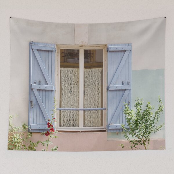 Item preview, Paris charming spring facade with plants and blue wood shutters designed and sold by ninasprintshop.