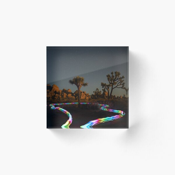 Trippy Joshua Tree at Night with Light Trails Acrylic Block