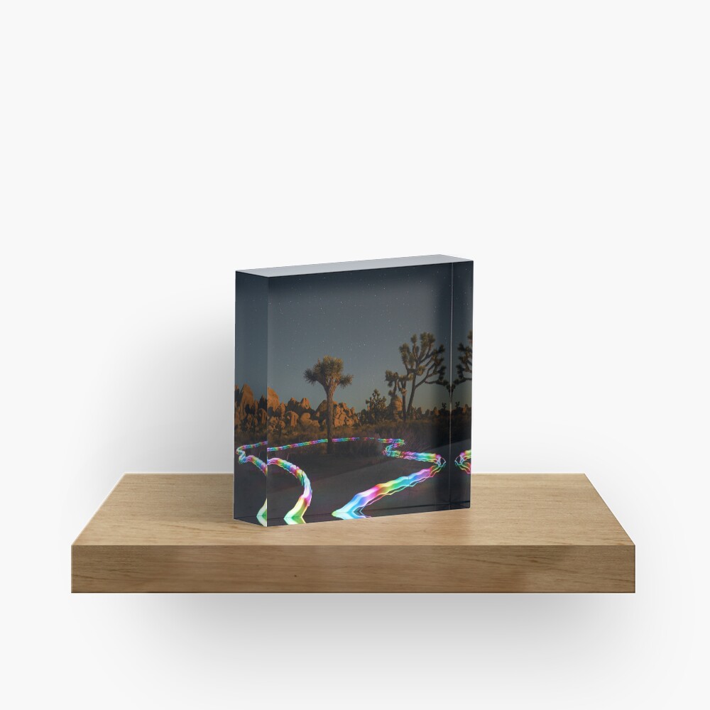Trippy Joshua Tree at Night with Light Trails Acrylic Block