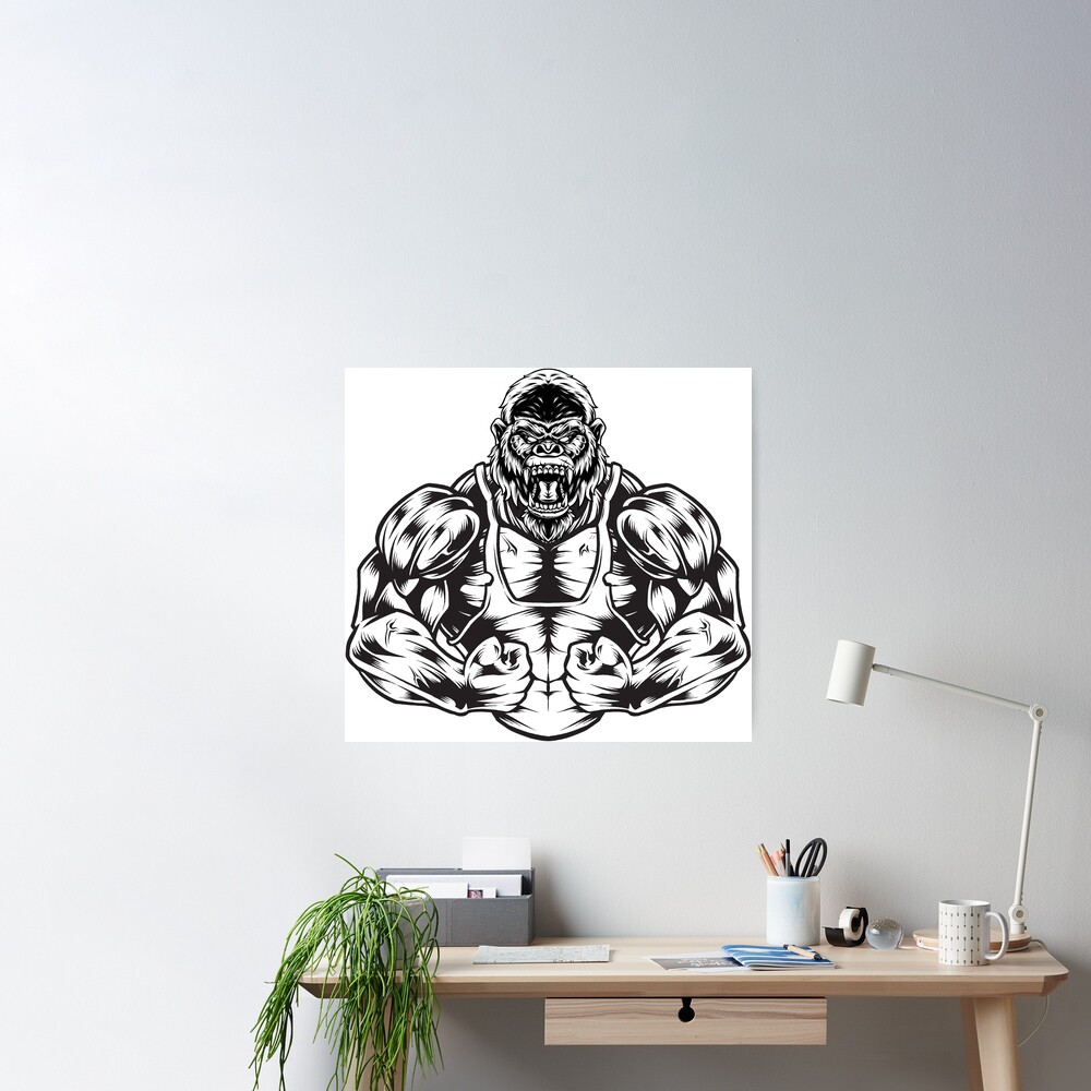 Gorilla Weightlifting in Fitness Gym Poster Print, Wall Art, Home