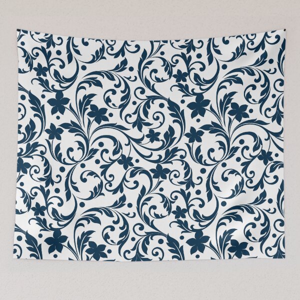 Item preview, Navy Blue Floral Damask Pattern designed and sold by thelustrous.