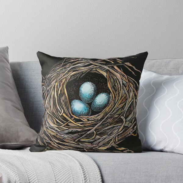Item preview, Robin's Nest hand-painted linoleum block print designed and sold by Carrie Carlson.