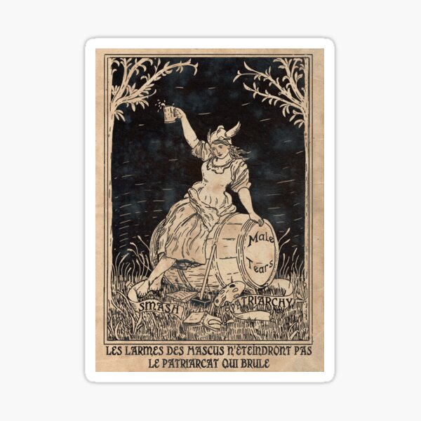 Vista previa del artículo con la obra «Patriarcado y lágrimas de Mascus - Póster feminista - Negro», diseñado y vendido por Loki Propagandart.