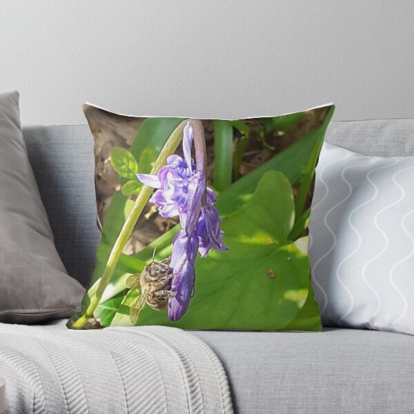 Bee on a Bluebell Throw Pillow