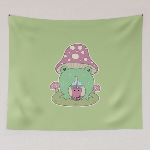 Item preview, Cottagecore Frog Drinking Boba Tea - Green designed and sold by GrimButterfly.