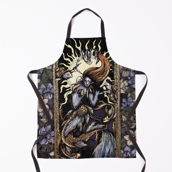 Item preview, Magic character, dark mystical mermaid with thick hair and horns, with a golden scaly tail and fins. designed and sold by LaraCoolart.