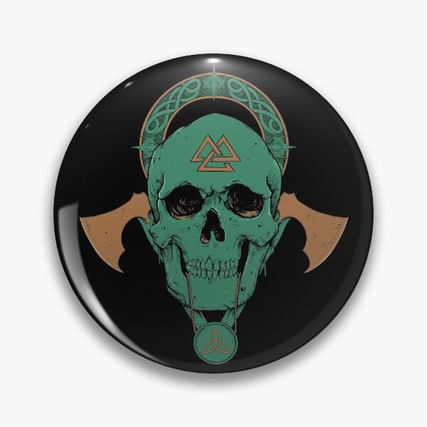 Item preview, Viking Skull Norse Valknut Triquetra Trinity Knot Axes Green designed and sold by BluePagan.