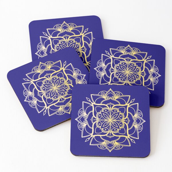 Item preview, Blue and gold floral mandala-flower designed and sold by Mammanation.