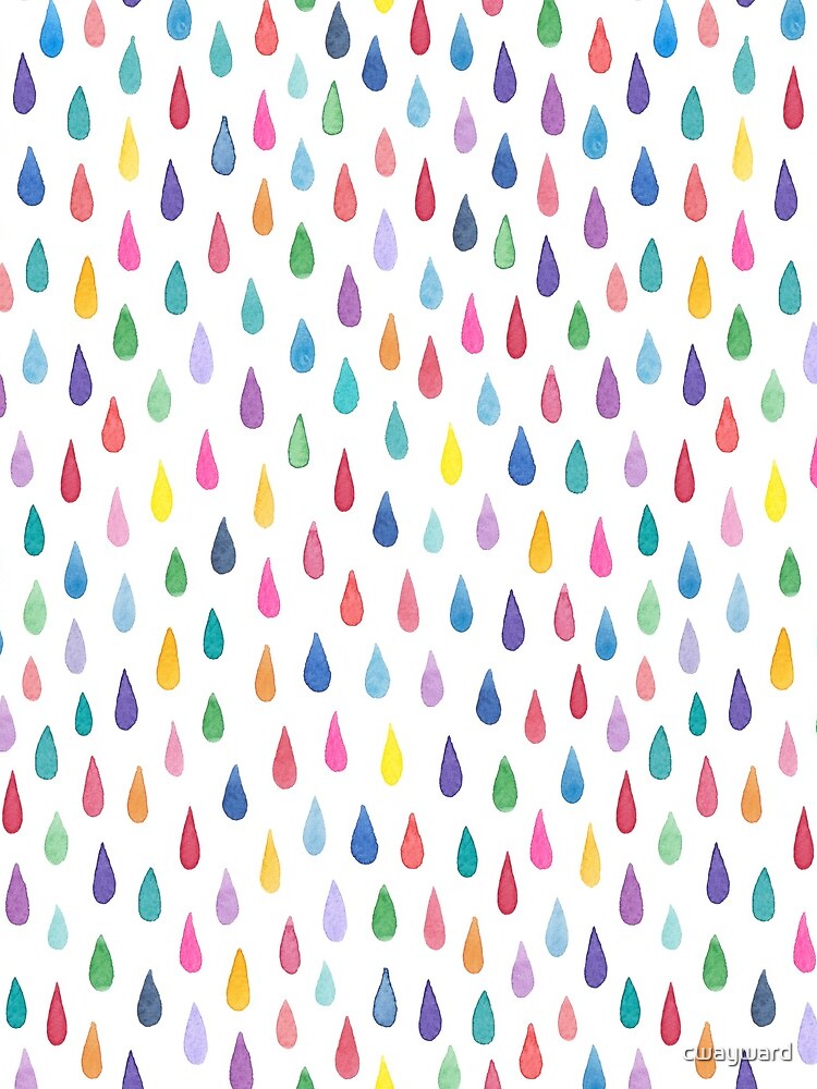 Rainbow raindrops - on white by cwayward