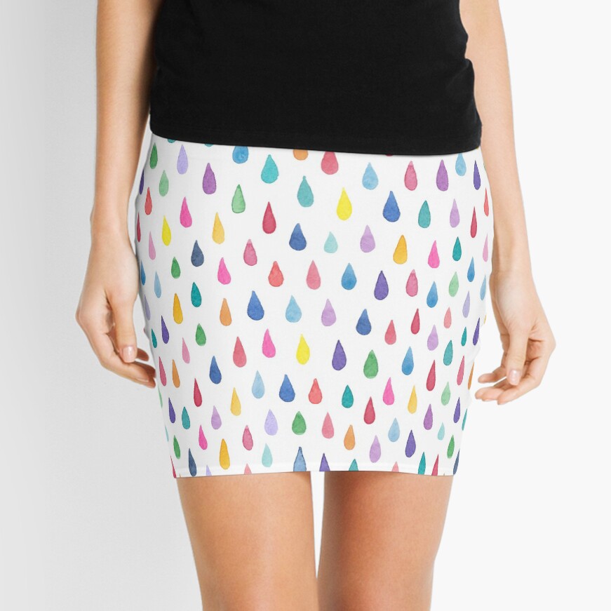 Rainbow raindrops - on white Mini Skirt