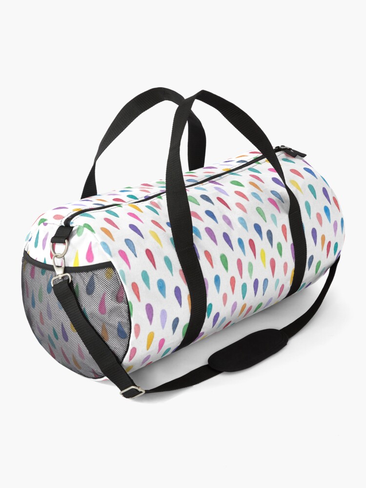 Alternate view of Rainbow raindrops - on white Duffle Bag