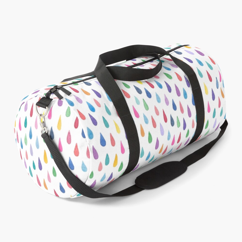 Rainbow raindrops - on white Duffle Bag