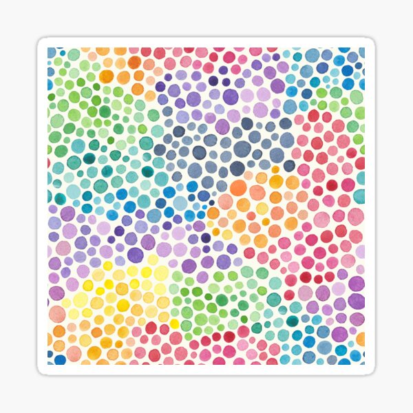 Watercolour rainbow dots on white Sticker