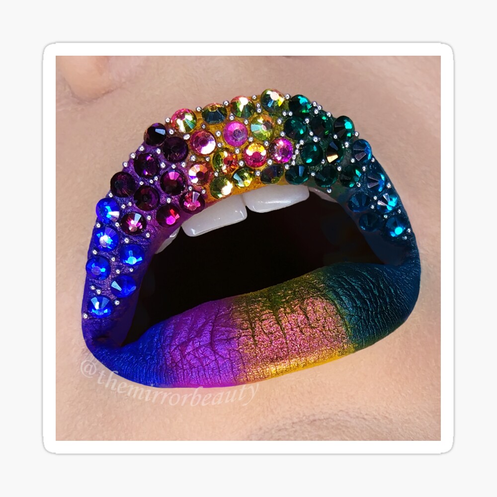 Rainbow rhinestones lip art Spiral Notebook for Sale by themirrorbeauty