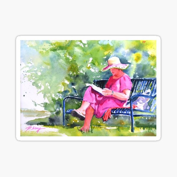 Avid reader (woman in pink) Sticker