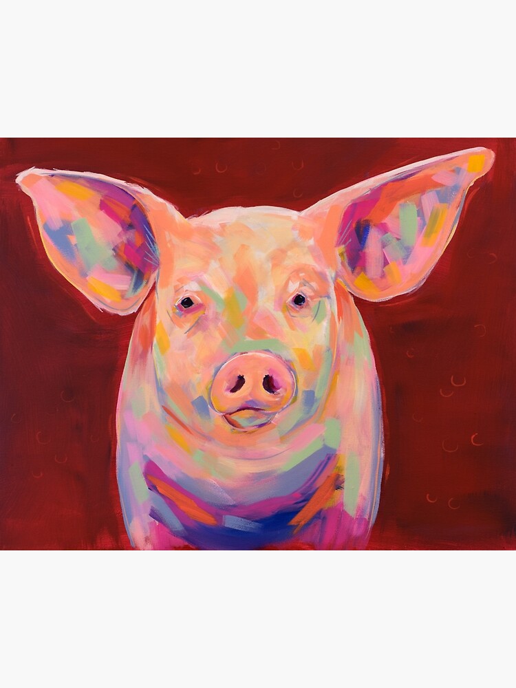 Colorful Pig On Red Background Painting Poster By Amyec Redbubble   Flat,750x,075,f Pad,750x1000,f8f8f8 