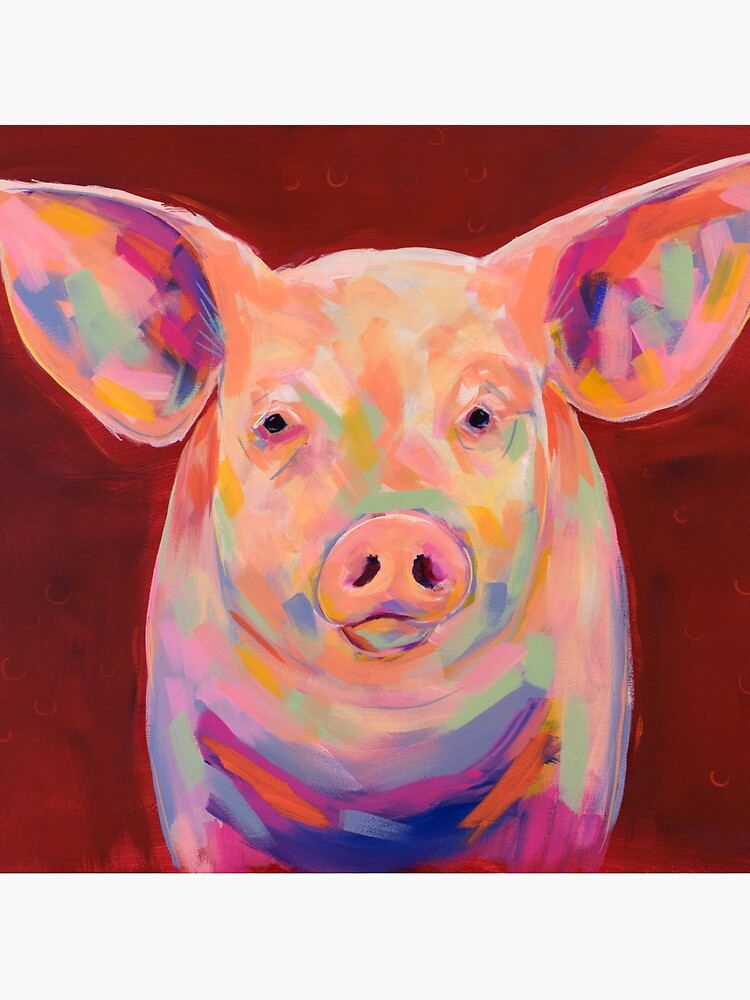 Colorful Pig on Red Background Painting