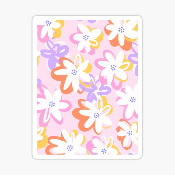 Happy Pop Floral Pattern - Pink, Orange and Lilac Sticker
