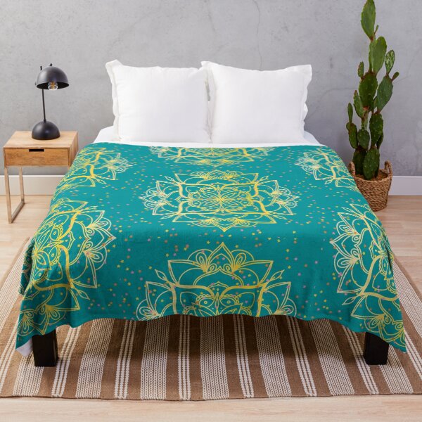 Item preview, Turquoise and gold floral mandala -flowers designed and sold by Mammanation.
