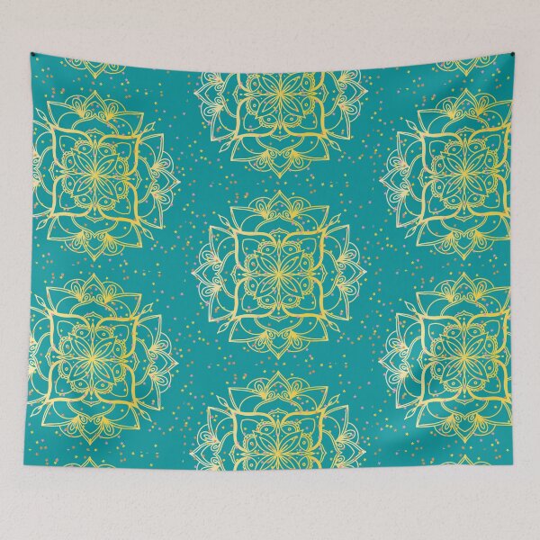 Item preview, Turquoise and gold floral mandala -flowers designed and sold by Mammanation.