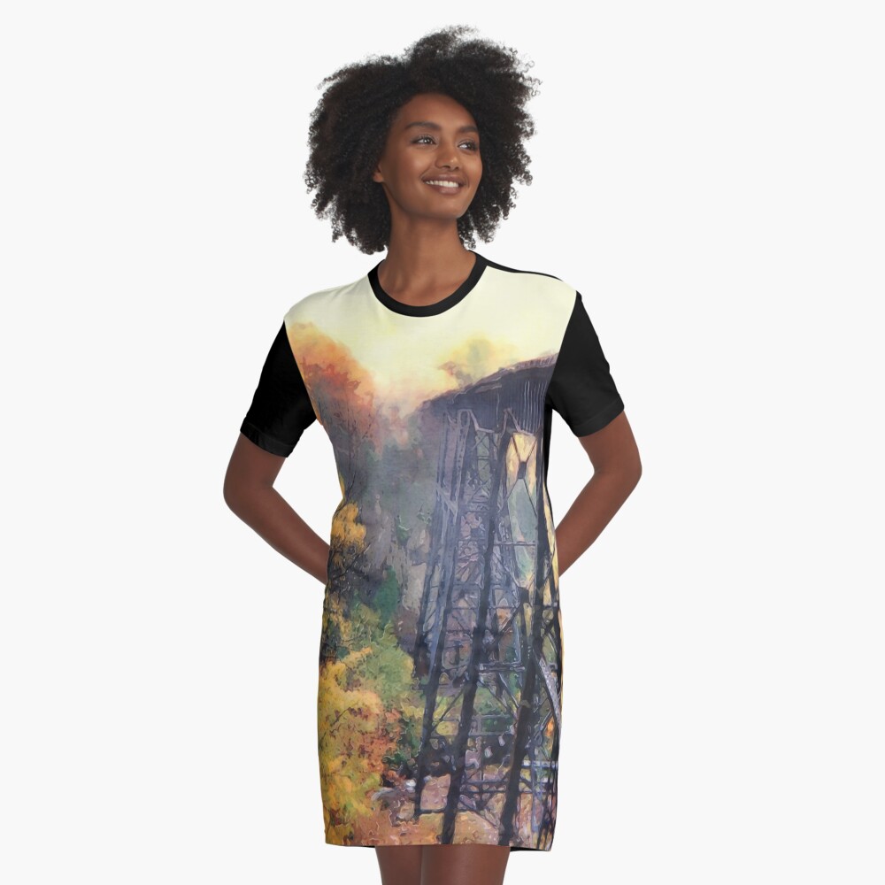 Upper Peninsula Train Trestle Graphic T-Shirt Dress