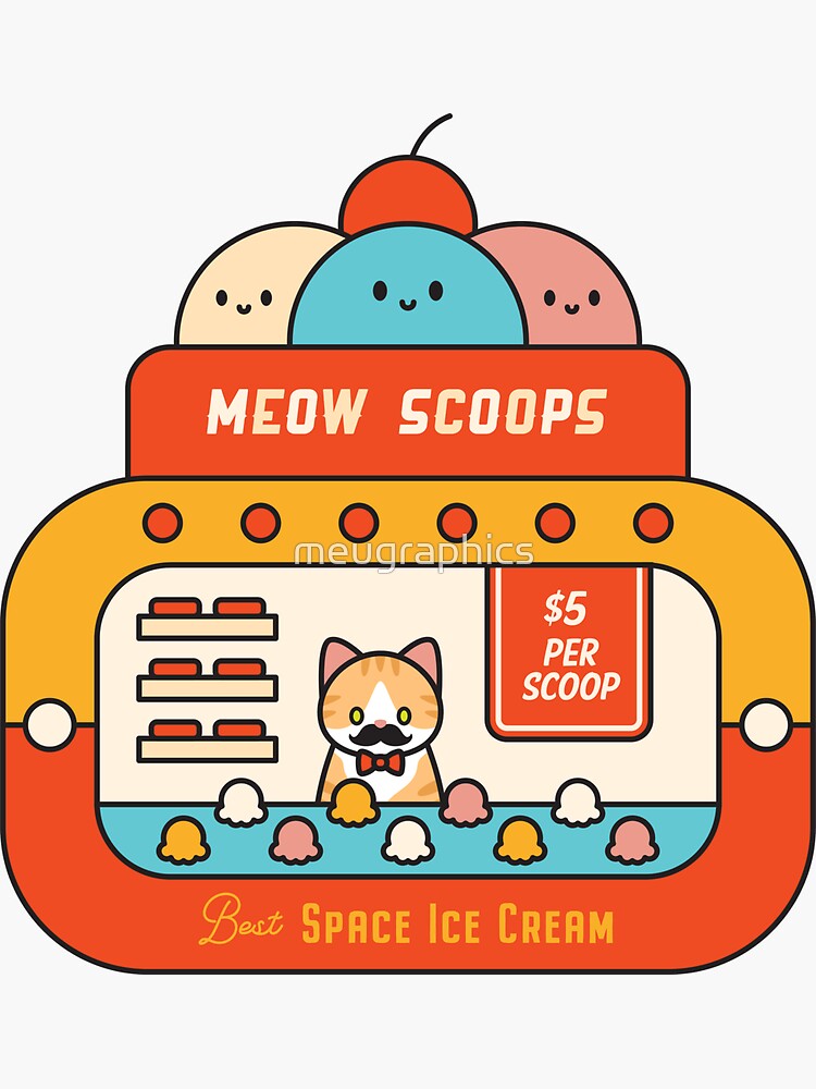 "Meow Scoops!" Sticker for Sale by meugraphics Redbubble