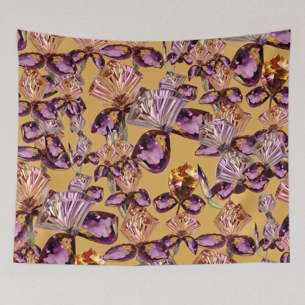 Item preview, irises-precious stones, irises-crystals, mustard shade designed and sold by Maria Mihailova.