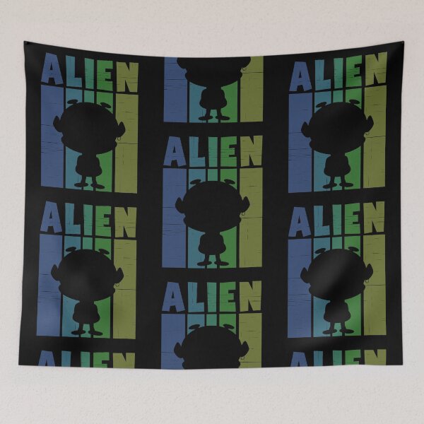 Item preview, Cute Alien silhouette on retro sunset background designed and sold by LaBellCreative.