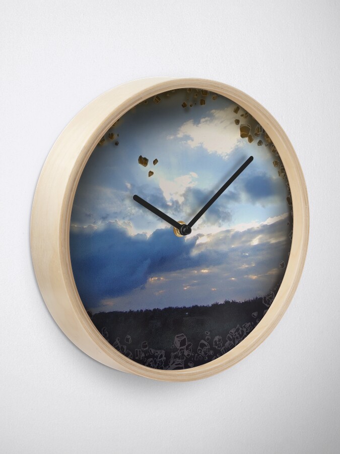 Thumbnail 1 of 4, Clock, Blue Cloudy Sky with Simple Rocky Frame designed and sold by AheraRoses.