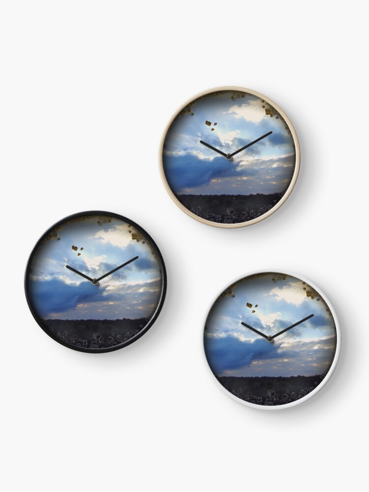 Thumbnail 3 of 4, Clock, Blue Cloudy Sky with Simple Rocky Frame designed and sold by AheraRoses.