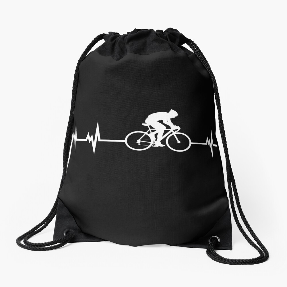 Cycling Heartbeat Drawstring Bag