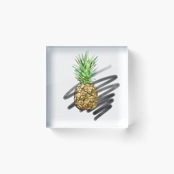 FRESH PINEAPPLE WITH BLACK BRUSH STROKE Acrylic Block