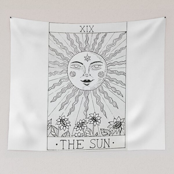 Item preview, THE SUN Tarot Card Ink Black and White Drawing with sunflowers designed and sold by MaggieCreates.