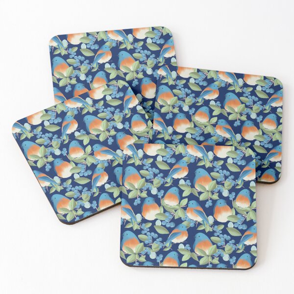 Item preview, Bluebirds Berries and Eggs: Navy Background designed and sold by zyrapaint.