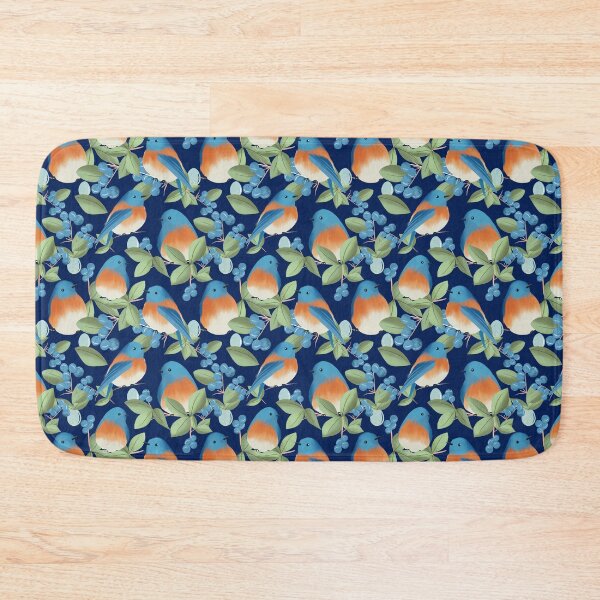 Item preview, Bluebirds Berries and Eggs: Navy Background designed and sold by zyrapaint.