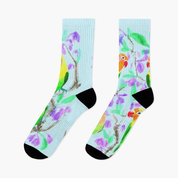 Item preview, Lovebirds in jacaranda tree on blue designed and sold by orangerinka.
