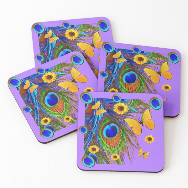 Item preview, PEACOCK FEATHER YELLOW BUTTERFLIES LILAC PATTERNS designed and sold by sharlesart.