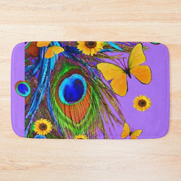 Item preview, PEACOCK FEATHER YELLOW BUTTERFLIES LILAC PATTERNS designed and sold by sharlesart.